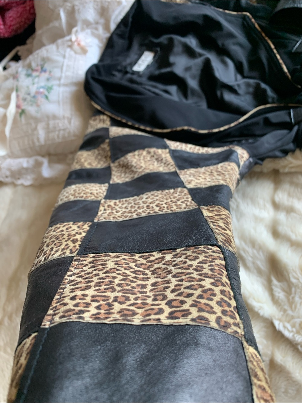 Unique Vintage 80s leopard animal print genuine suede leather wrap jacket L - Picture 16 of 16
